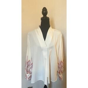 Chico's Embroidered Sleeve V-Neck Blouse Size 2 (12/14)